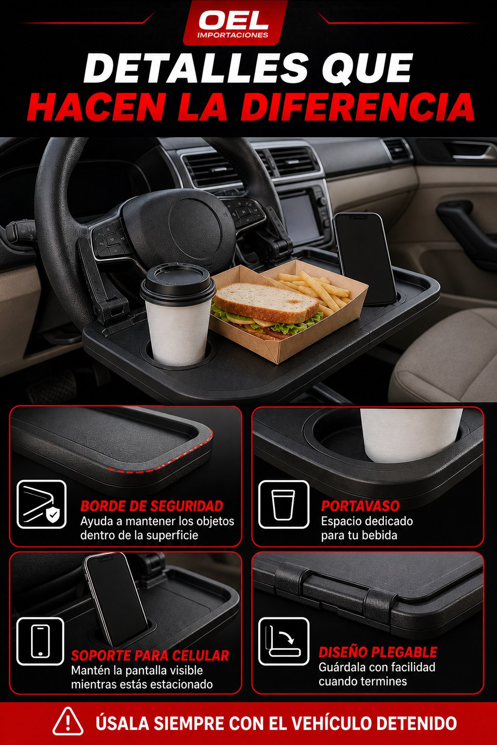 Bandeja multifuncional para auto — sección visual 5